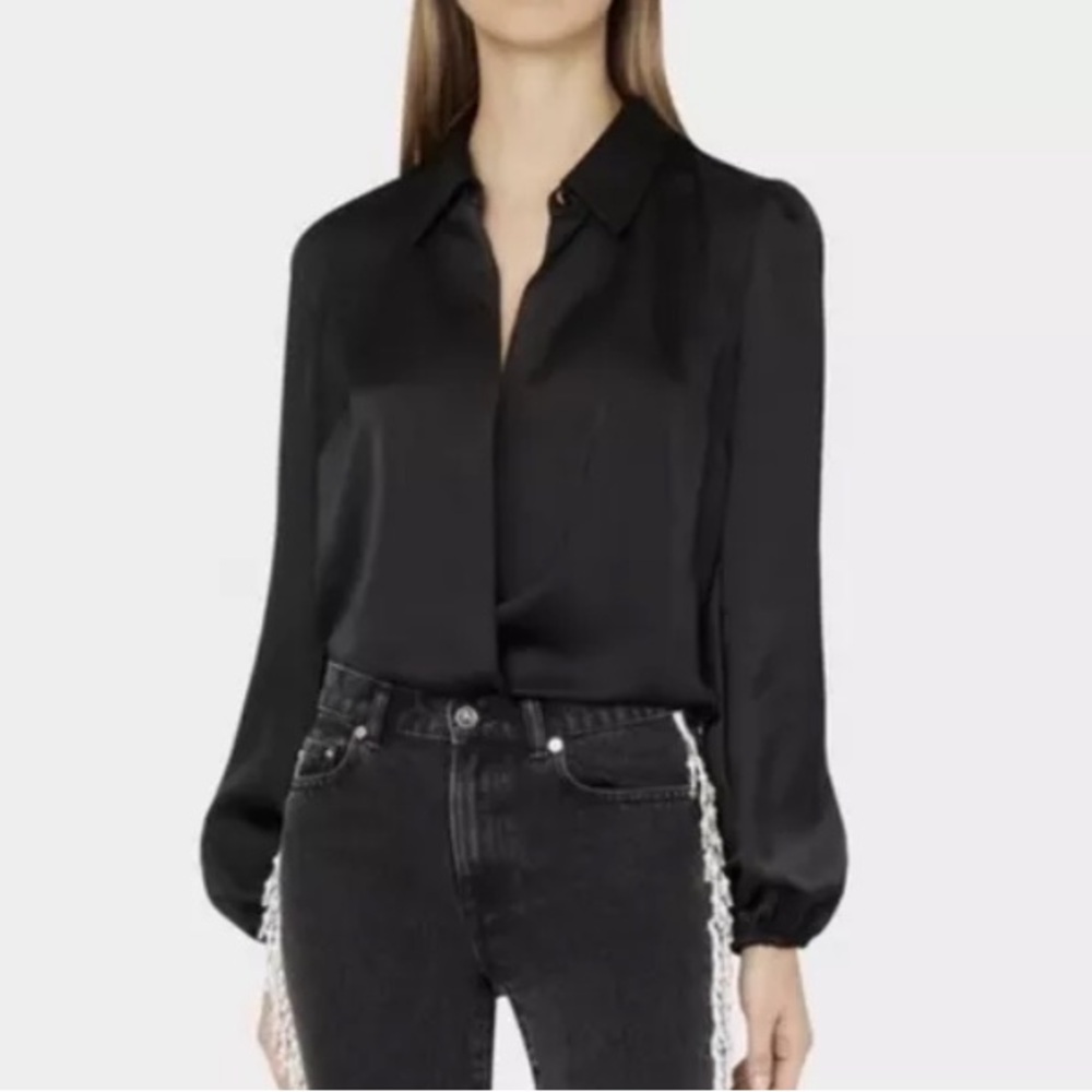 Milly Satin Karson Wrap Blouse in Black Size large Retail- $350